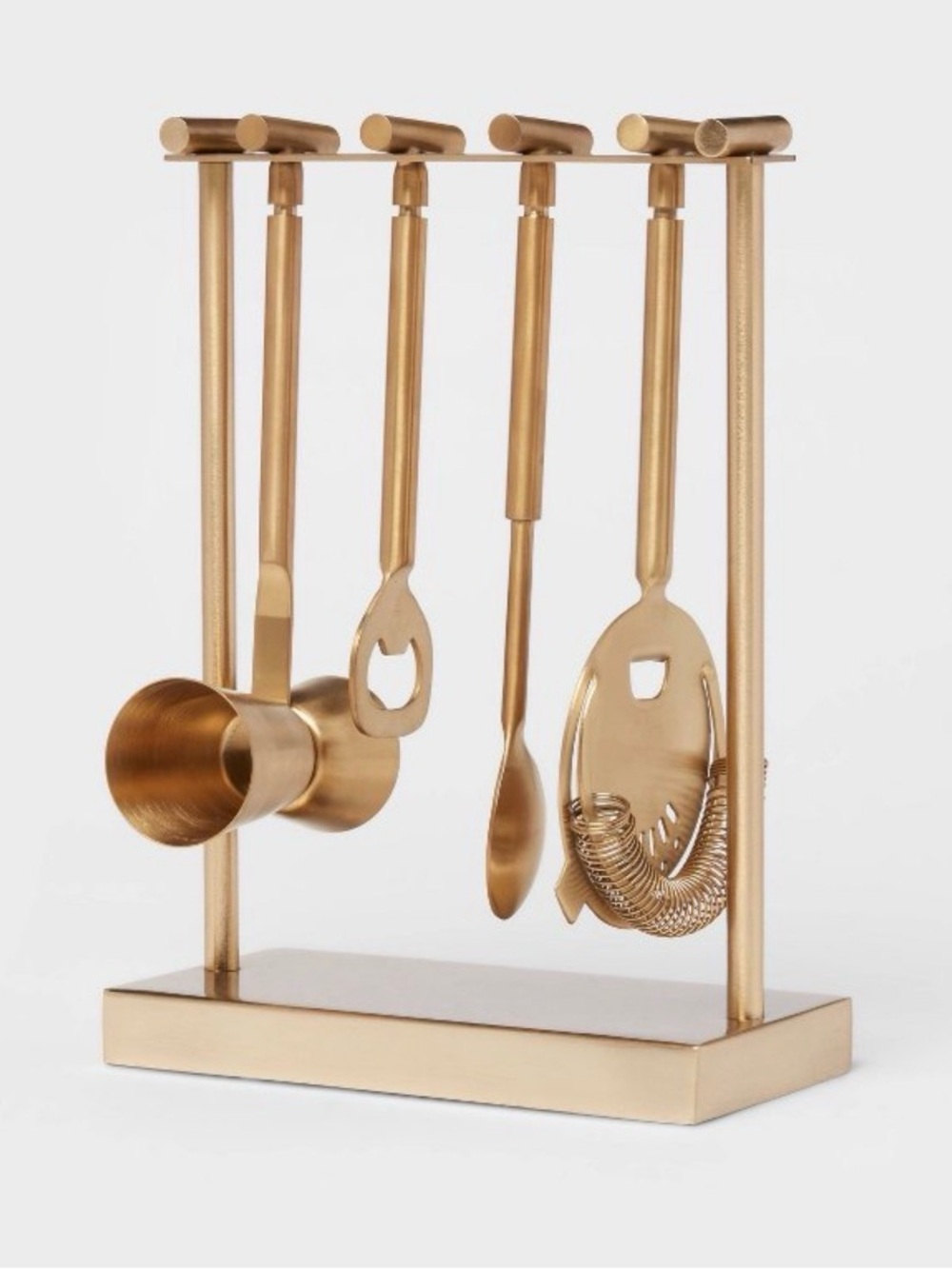Gold Cocktail Bar Tool Set with Stand + Matching Shakertin